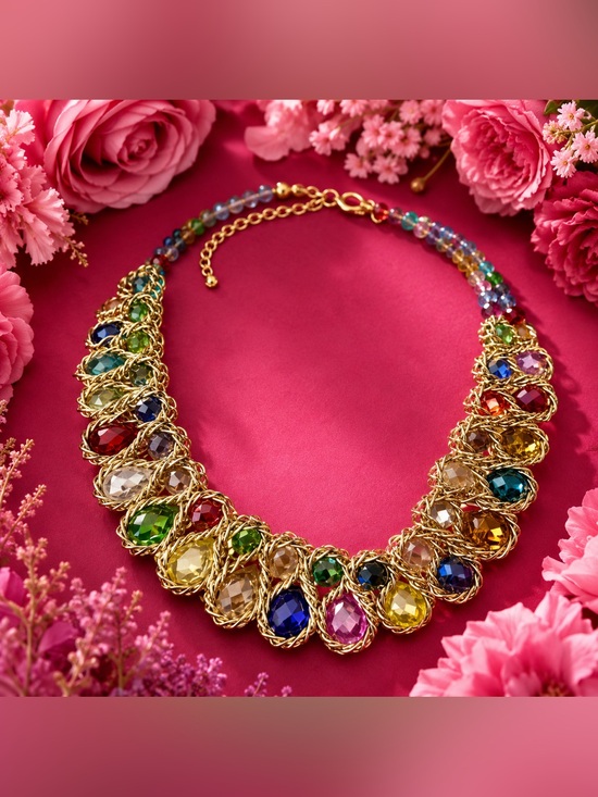Jewelry - Gold-Tone Multicolor Crystal Statement Necklace